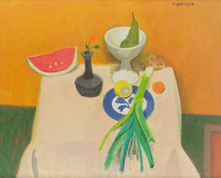Alberto Morrocco - Still Life with Leek and Watermelon