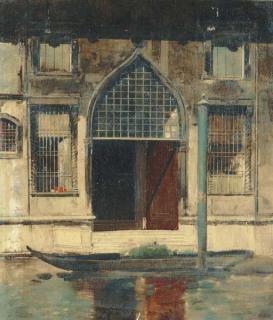 Alberto Pasini - A Gondola before a Venetian Palazzo