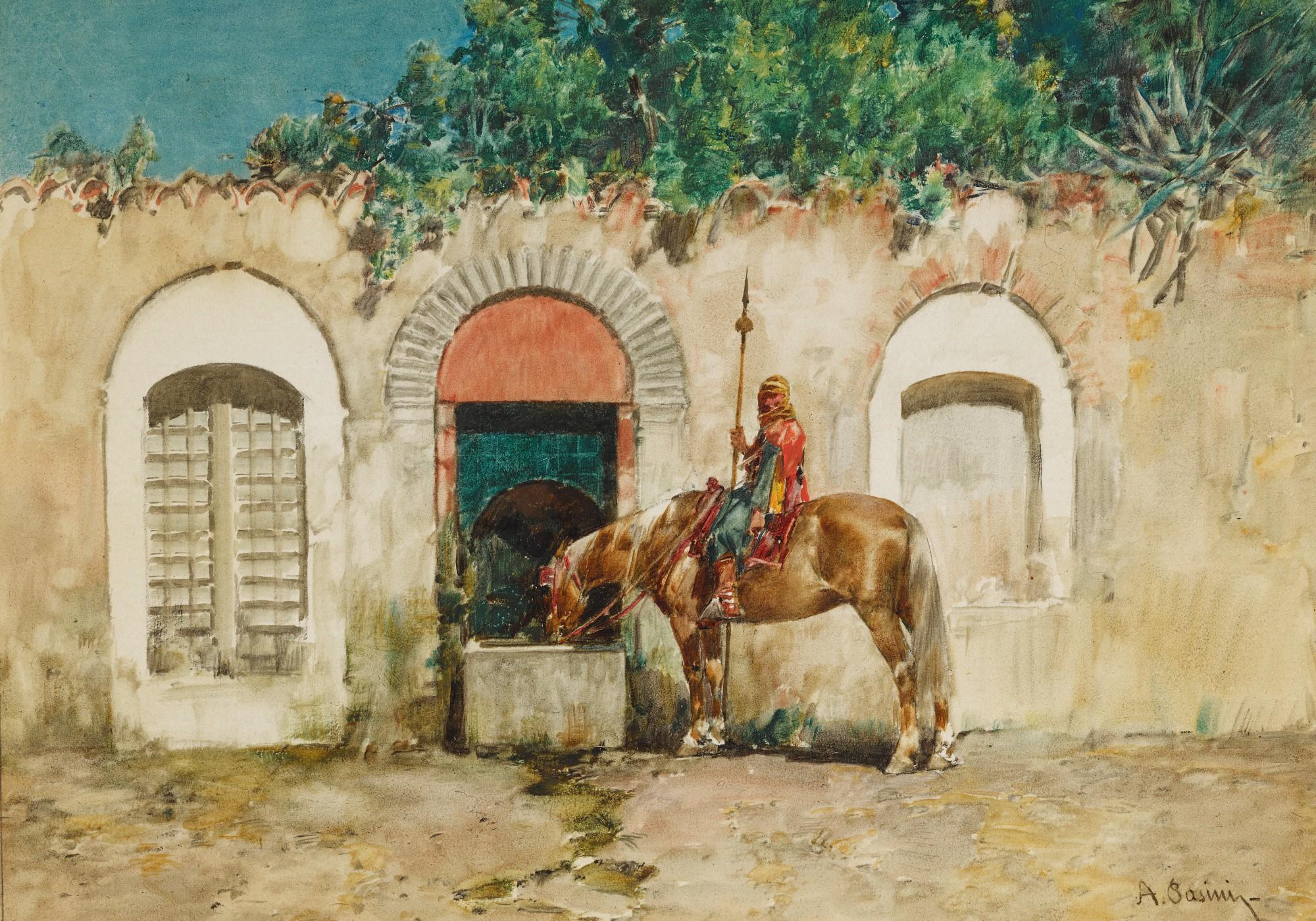 Alberto Pasini - Horseman At A Fountain