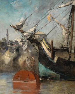 Alberto Pasini - Italian Ship At Anchor, Constantinople
