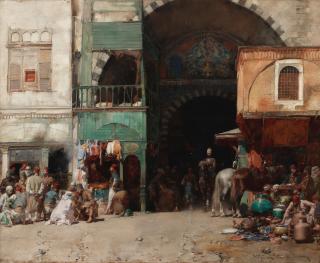 Alberto Pasini - Marketplace at the Entrance to a Bazaar, Constantinople