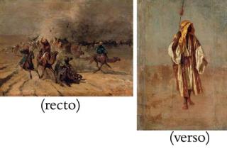 Alberto Pasini - The desert caravan (recto); A Bedouin man (verso)