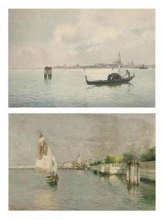 Alberto Prosdocimi - A Gondolier on the Venetian lagoon; and Fishing boats before Venice