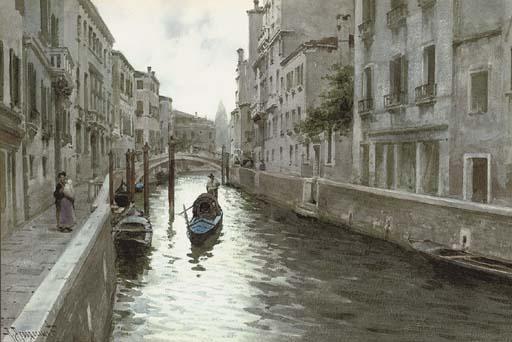 Alberto Prosdocimi - Figures at a Venetian canal
