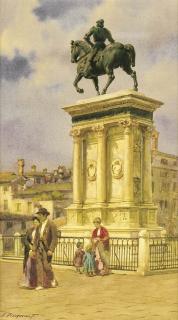 Alberto Prosdocini - a)  Venezia, passeggio al Colleoni     firmato A.Prosdocimi.F     acquarello su cartoncino     mm 297x165  b)  Cortile a Venezia     firmato A.Prosdocimi.F.     acquarello su cartoncino     mm 400x260  c)  Venezia, barche in laguna     firmato A.Pros