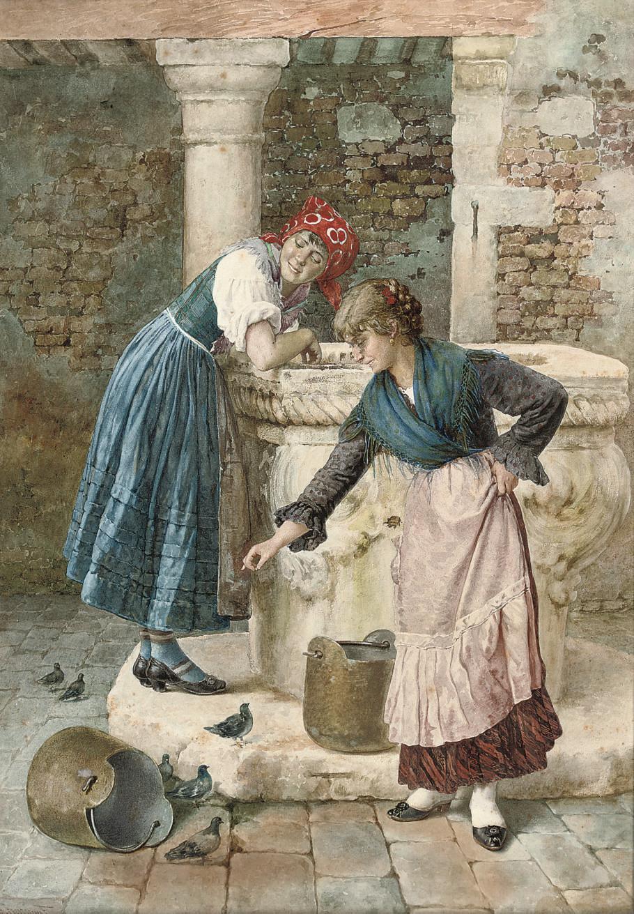 Alberto Prosdocini - Feeding pigeons by the well