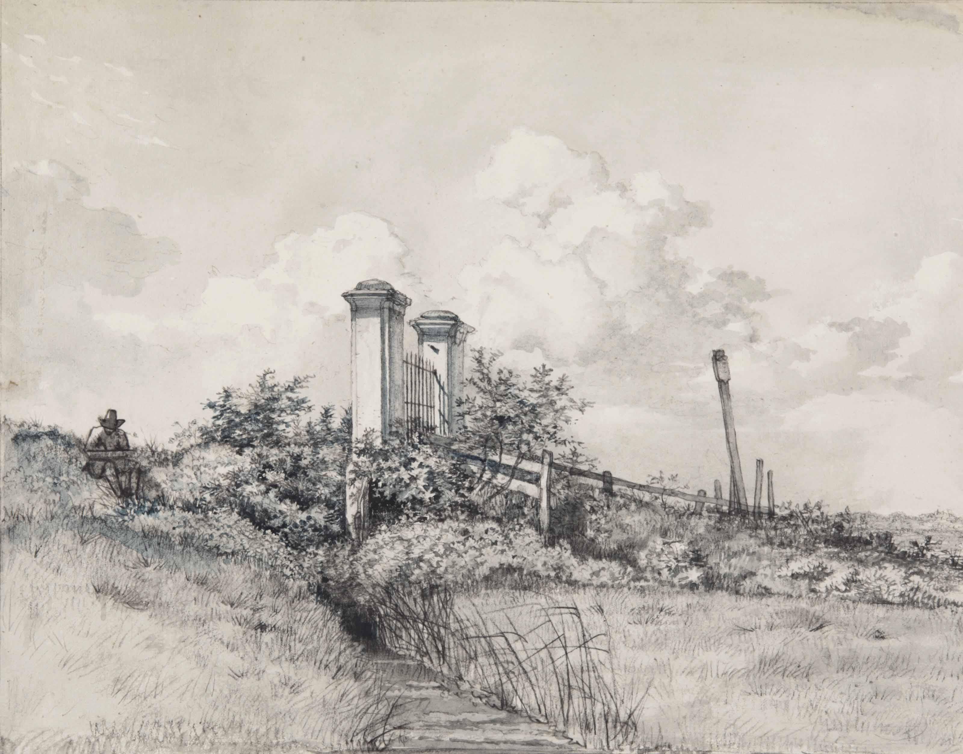 Albertus Brondgeest - An artist sketching by a gate