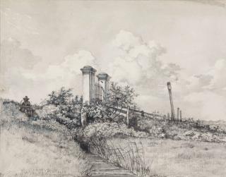 Albertus Brondgeest - An artist sketching by a gate