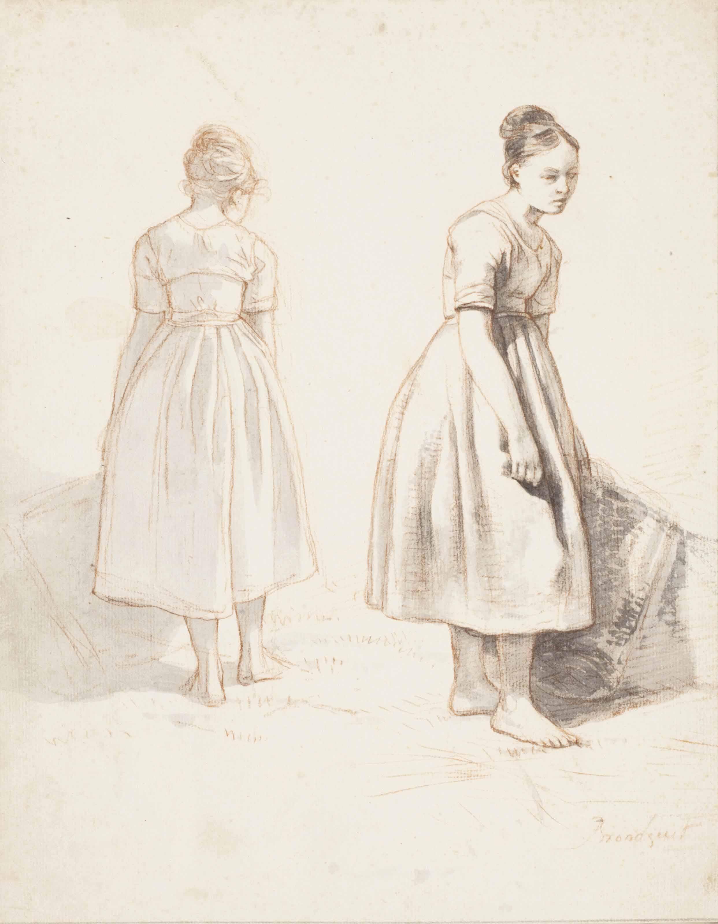 Albertus Brondgeest - Two Studies Of A Barefoot Girl Holding A Basket