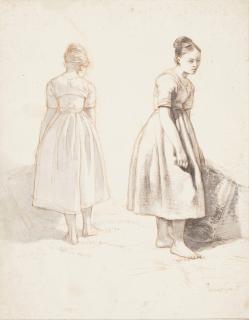 Albertus Brondgeest - Two Studies Of A Barefoot Girl Holding A Basket