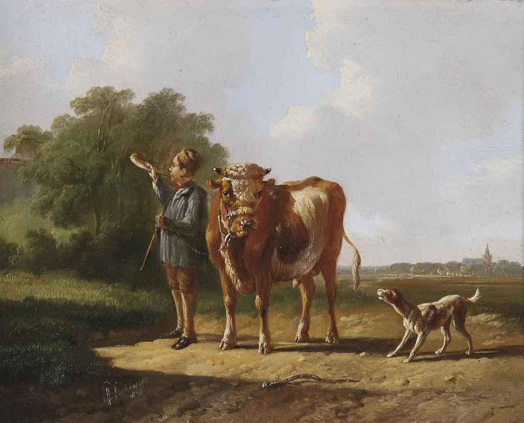 Albertus Verhoesen - A cowherd and his bull