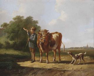 Albertus Verhoesen - A cowherd and his bull