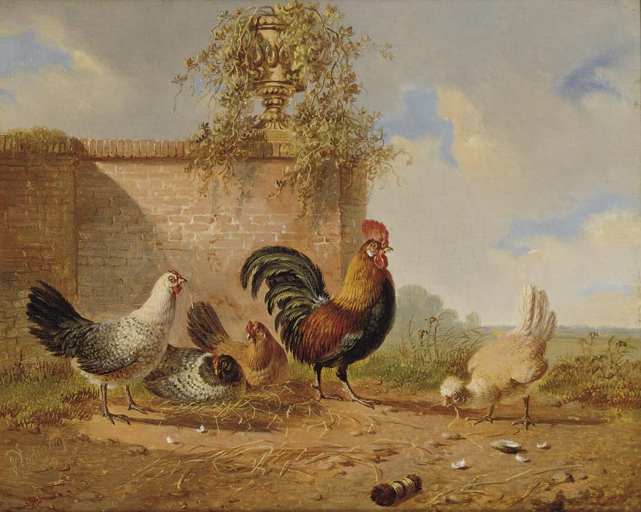Albertus Verhoesen - A rooster and his chicken