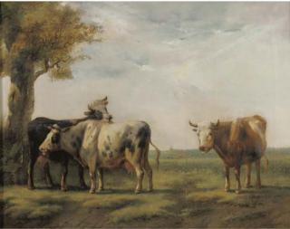 Albertus Verhoesen - Cattle in a sunlit landscape