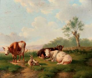 Albertus Verhoesen - Cattle in an extensive landscape