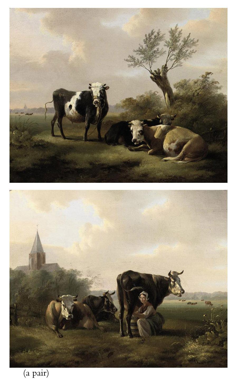 Albertus Verhoesen - Cattle resting; and Milking time