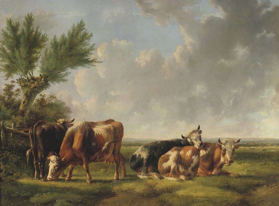 Albertus Verhoesen - Cattle resting in the meadow