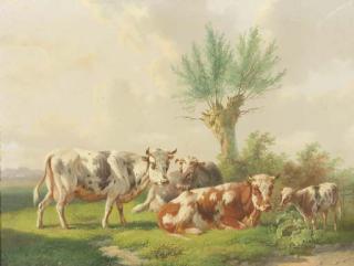Albertus Verhoesen - Cows in a field