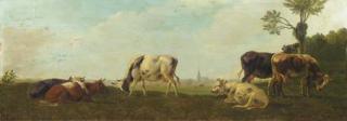 Albertus Verhoesen - Cows in a panoramic polderlandscape