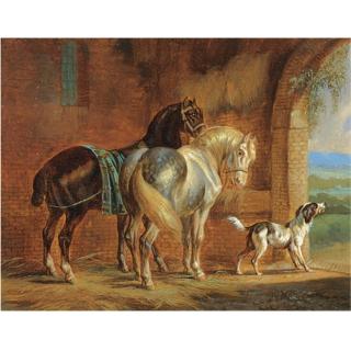 Albertus Verhoesen - Horses In A Stable