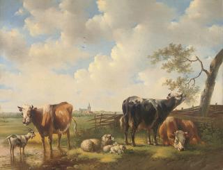 Albertus Verhoesen - Livestock at the water\'s edge