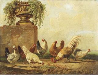 Albertus Verhoesen - Poultry by a ruin