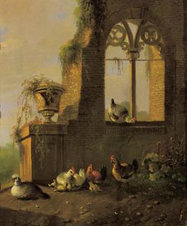 Albertus Verhoesen - Poultry by a ruin