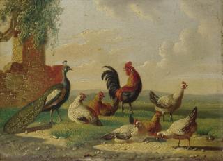 Albertus Verhoesen - Poultry By A Ruined Wall In A Landscape
