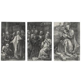 Albrecht Dürer - Christ Before Caiaphas; St Peter And St John At The Gate Of The Temple; And The Virgin And Child Seated By The Wall (Bartsch 6, 18, 40; Meder, Hollstein 6, 18, 36)