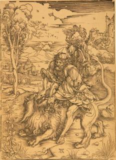 Albrecht Dürer - Samson tötet den Löwen.