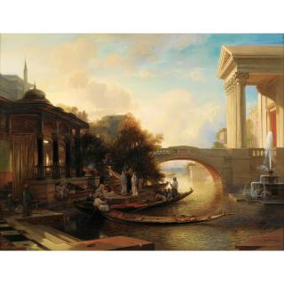 Albrecht Michael Jacob Jacobs - Femmes Montant En Barque Près D\'Un Kiosque