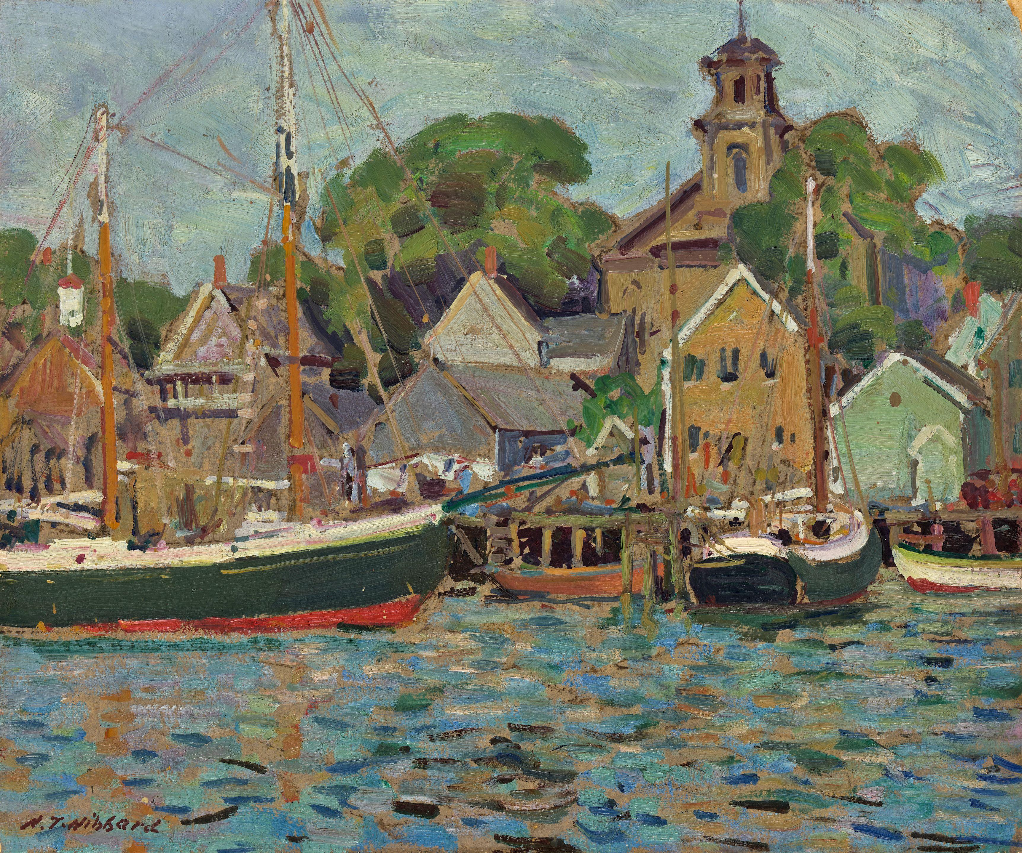 Aldro Thompson Hibbard - Boats in Harbor 14 3/4 x 17 5/8 in. (37.5 x 44.8 cm.)