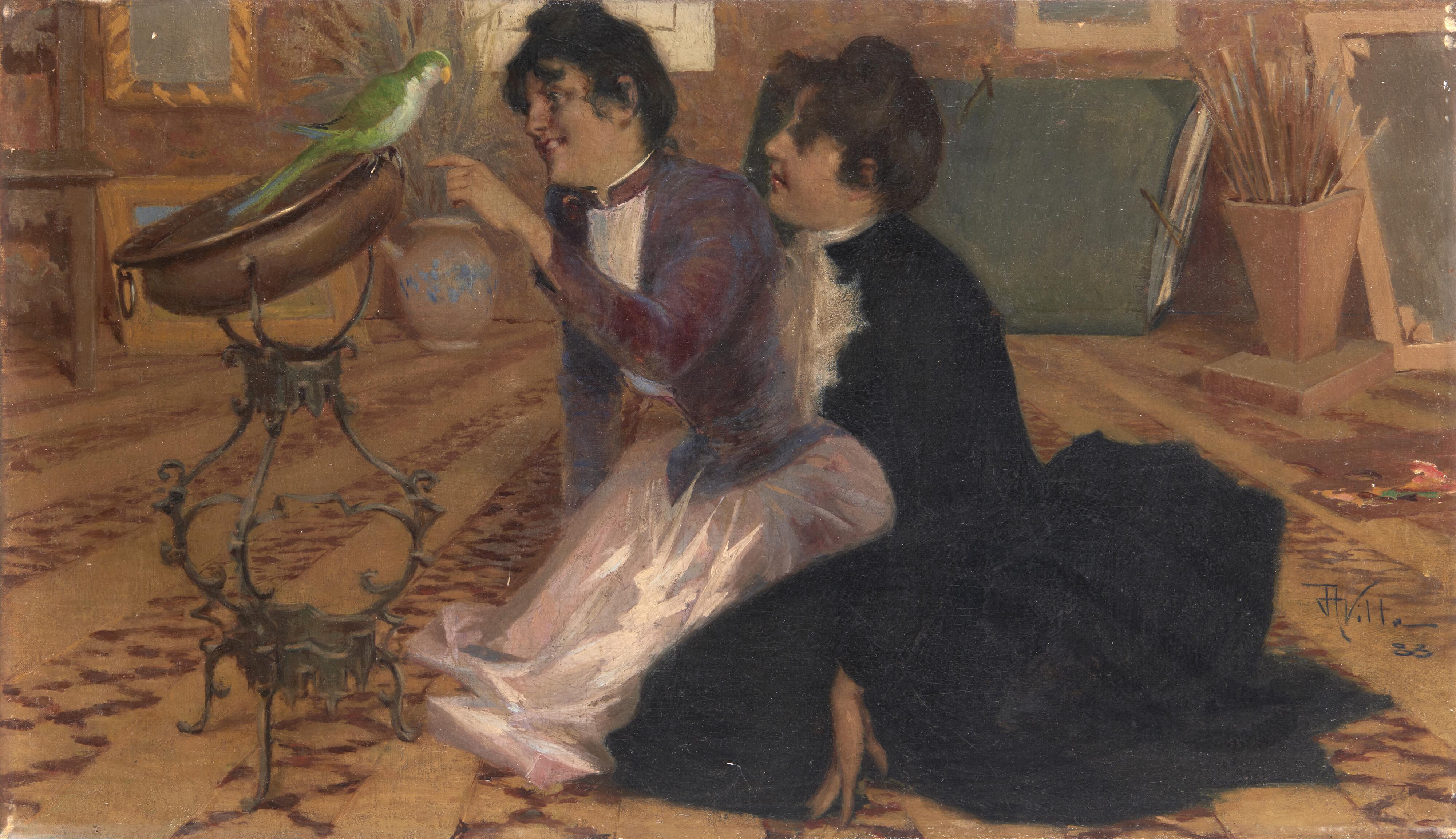Aleardo Villa - Ragazze e pappagallo