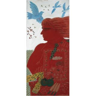 Alecos Fassianos - Greek Red Man Holding A Painting