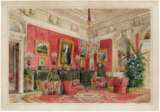Aleksander Kolb - Interior of the Crimson study of Empress Maria, Winter Palace\', circa 1869