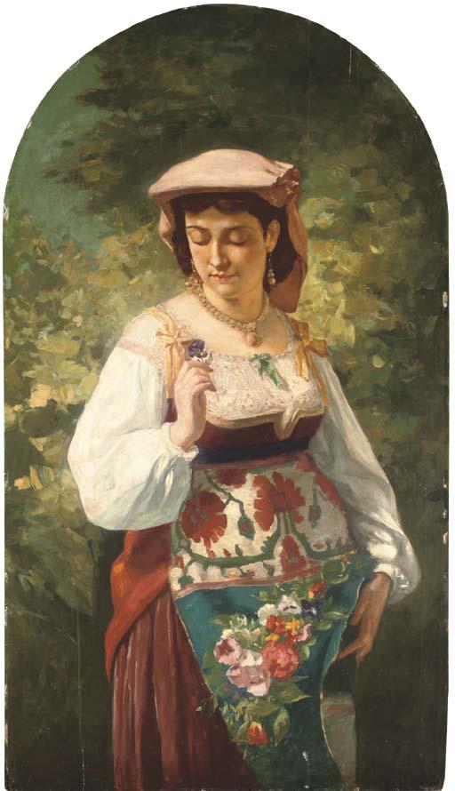 Aleksandr Davidovich Drevin - An Italian beauty holding a flower
