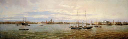 Aleksandr Karlovich Beggrov - Panorama of The Neva River Left Embankment And The Strelka of Vasilievsii Island, St. Petersburg