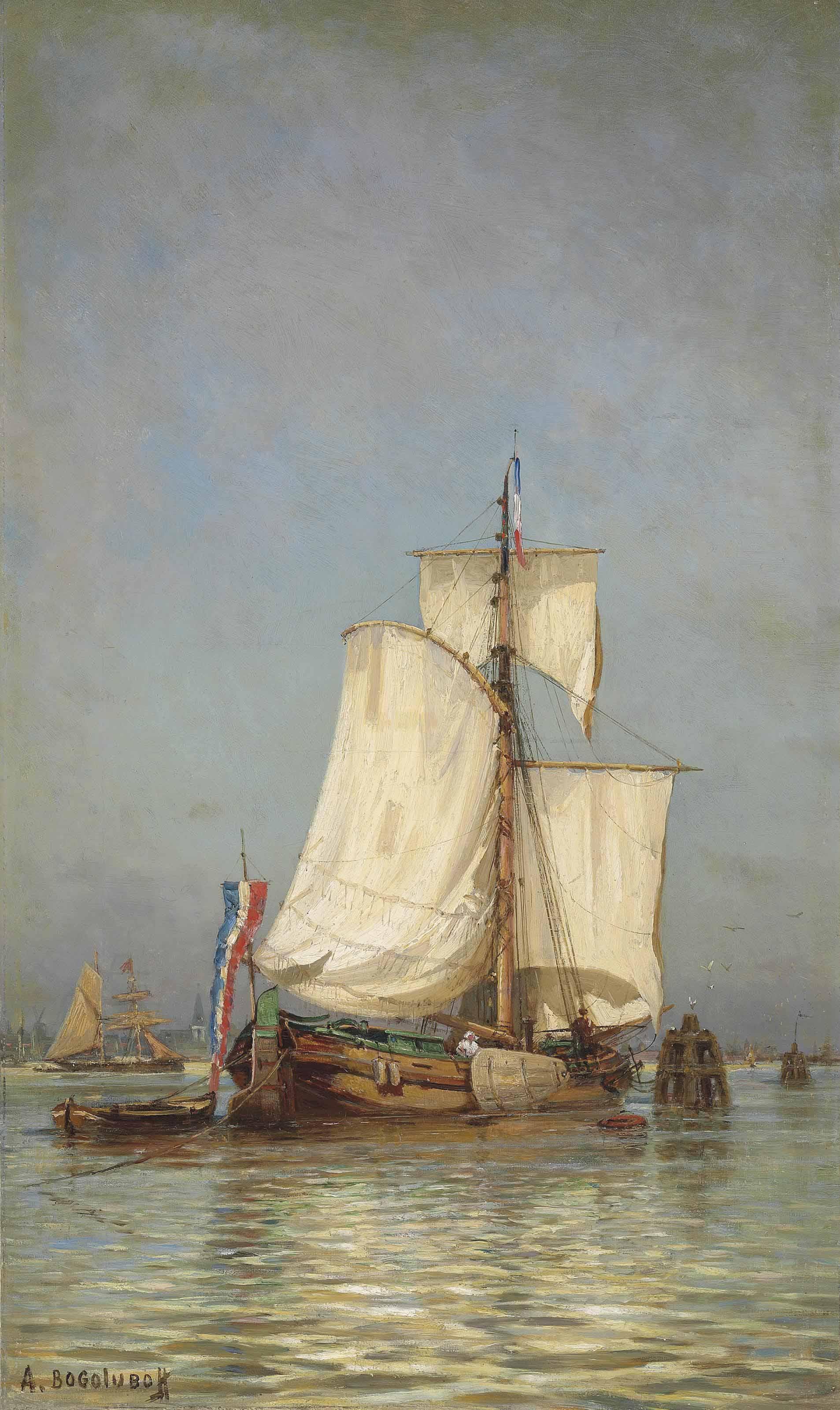 Aleksei Bogoliubov - A Pair Of Maritime Scenes: A Fishing Vessel In Holland; And A Sailing Yacht Near Naples