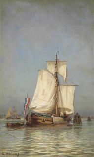 Aleksei Bogoliubov - A Pair Of Maritime Scenes: A Fishing Vessel In Holland; And A Sailing Yacht Near Naples