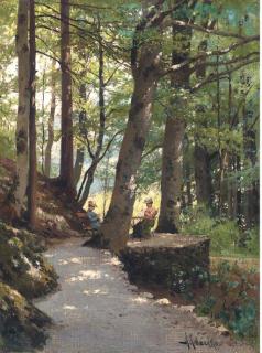 Aleksei Danilovich Kivshenko - Two Ladies At Rest In A Wooded Landscape