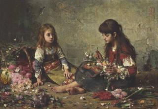 Aleksei Harlamoff - Two Girls Arranging Flowers