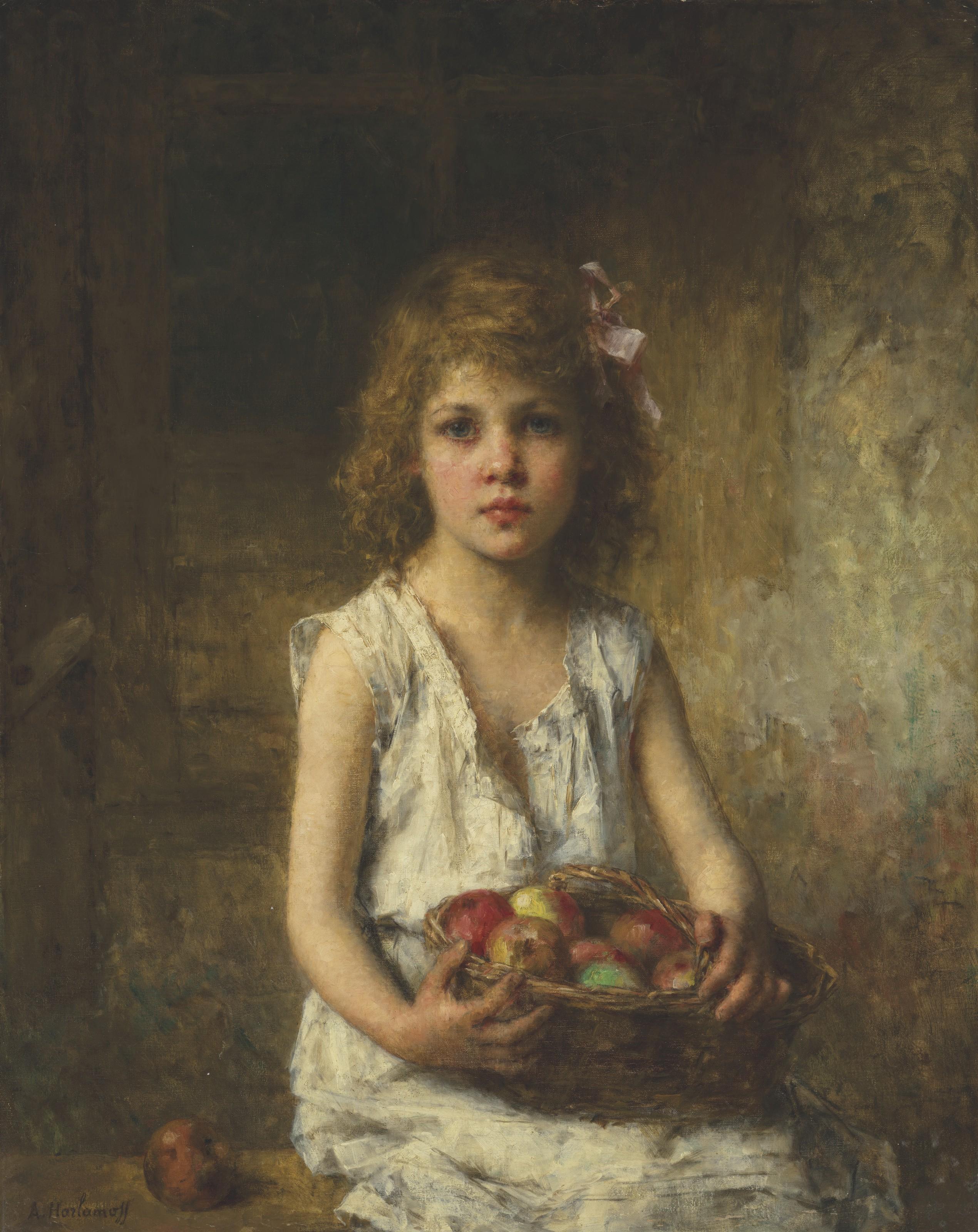 Aleksei Harlamoff - Young Girl With A Basket Of Apples