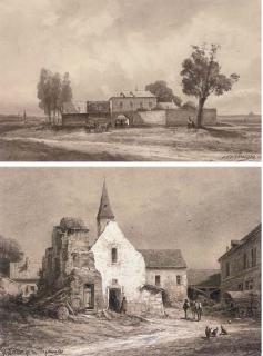 Aleksei Petrovich Bogoliubov - Hougoumont farm, Waterloo; and Outside Hougoument farm