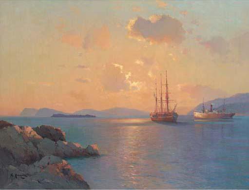 Aleksei Vasil\'Evich Hanzen - Two Ships At Sunset