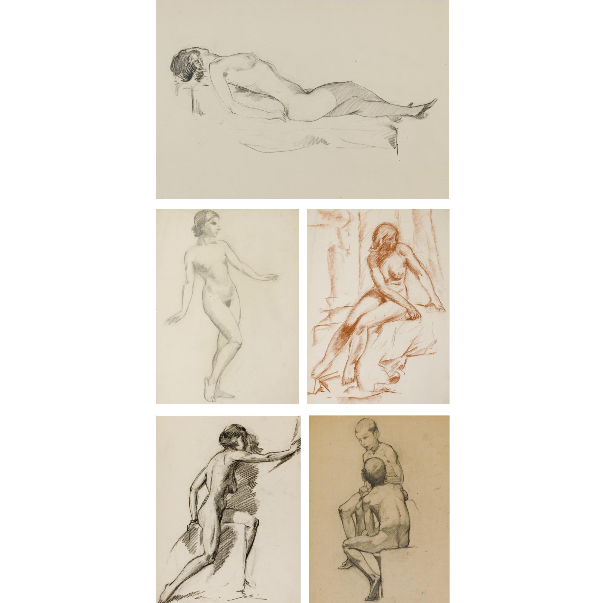 Aleksey Ilych Kravchenko - A Group Of Five Drawings Of Nudes