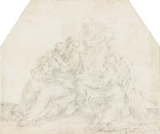 Alessandro Algardi - The Rest on the Flight into Egypt, with a kneeling angel presenting flowers