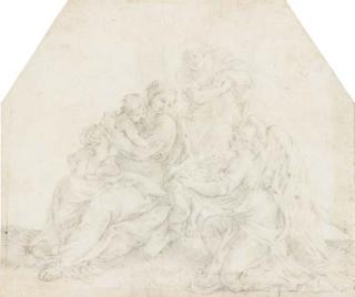 Alessandro Algardi - The Rest on the Flight into Egypt, with a kneeling angel presenting flowers