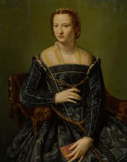 Alessandro Allori - Portrait Of A Lady In Black, Holding A Book, Three-Quarter Length