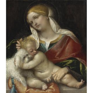 Alessandro Bonvicino - Madonna And Child With A Dog