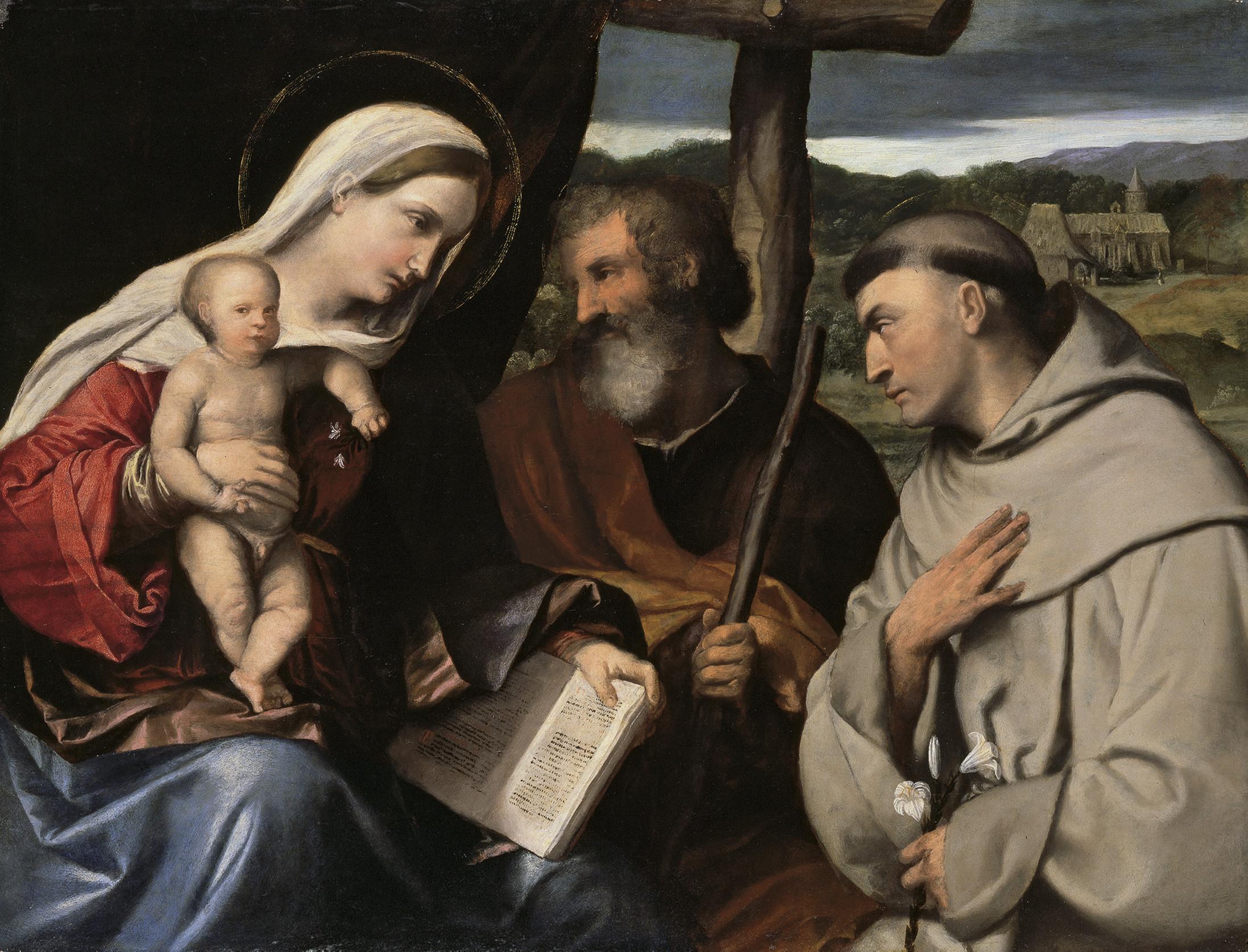 Alessandro Bonvicino - The Holy Family with Saint Anthony of Padua